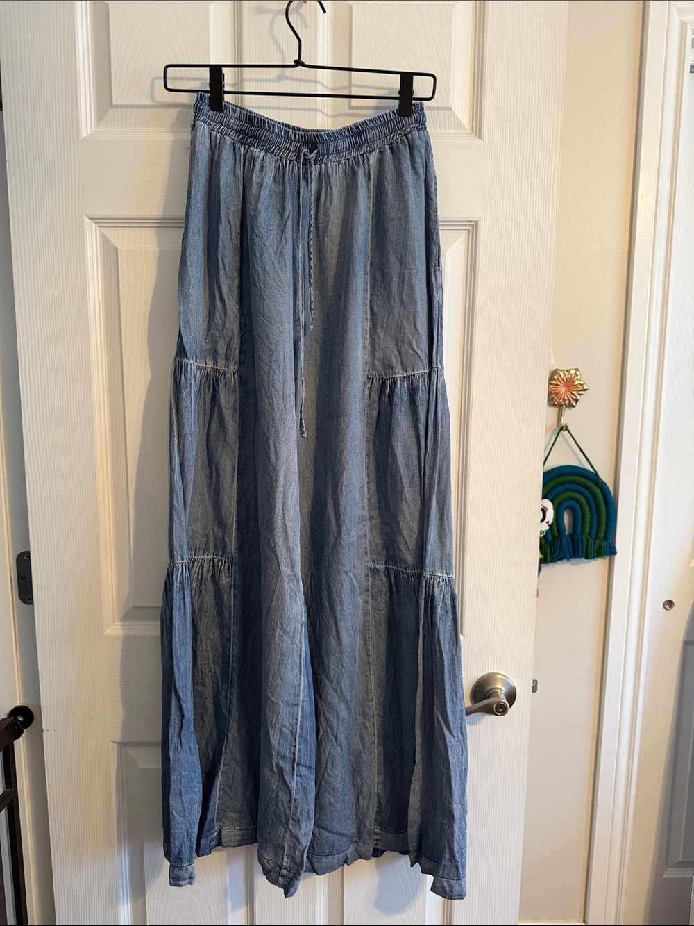 Mustard Seed Light Blue Chambray Tiered Wide Leg Pants